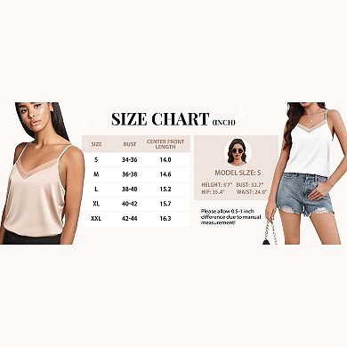 Avidlove Womens Silk Satin Tank Tops Mesh V Neck Camisole Adjustable Spaghetti Strap Summer Basic