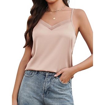 Avidlove Womens Silk Satin Tank Tops Mesh V Neck Camisole Adjustable Spaghetti Strap Summer Basic
