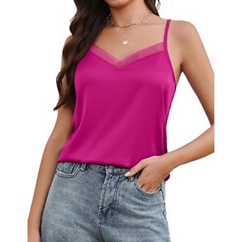 Avidlove Womens Silk Satin Tank Tops Mesh V Neck Camisole Adjustable Spaghetti Strap Summer Basic