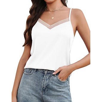 Avidlove Womens Silk Satin Tank Tops Mesh V Neck Camisole Adjustable Spaghetti Strap Summer Basic
