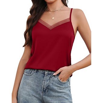 Avidlove Womens Silk Satin Tank Tops Mesh V Neck Camisole Adjustable Spaghetti Strap Summer Basic