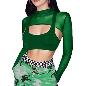 Avidlove Crop Tops for Women See Through Shirt Top Y2K Long Sleeve Top