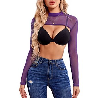 Avidlove Crop Tops for Women See Through Shirt Top Y2K Long Sleeve Top