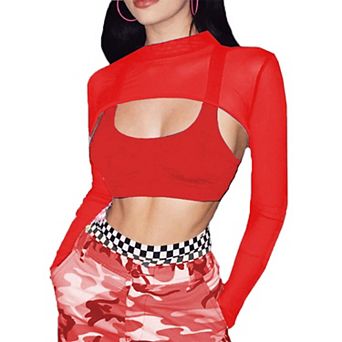 Avidlove Crop Tops for Women See Through Shirt Top Y2K Long Sleeve Top
