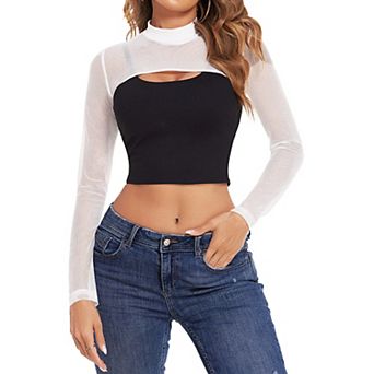 Avidlove Crop Tops for Women See Through Shirt Top Y2K Long Sleeve Top