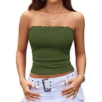 Avidlove Tube Tops Strapless Tops for Women Lace Trim Ribbed Tank Top