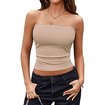 Avidlove Tube Tops Strapless Tops for Women Lace Trim Ribbed Tank Top