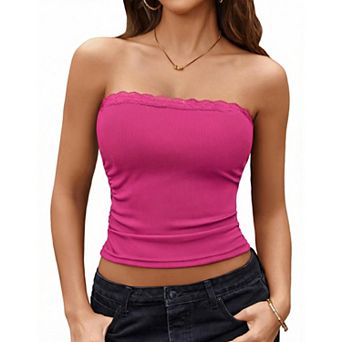 Avidlove Tube Tops Strapless Tops for Women Lace Trim Ribbed Tank Top