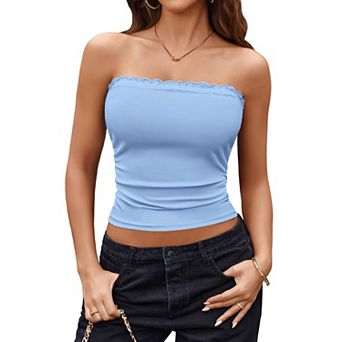 Avidlove Tube Tops Strapless Tops for Women Lace Trim Ribbed Tank Top