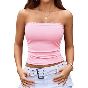 Avidlove Tube Tops Strapless Tops for Women Lace Trim Ribbed Tank Top