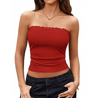 Avidlove Tube Tops Strapless Tops for Women Lace Trim Ribbed Tank Top