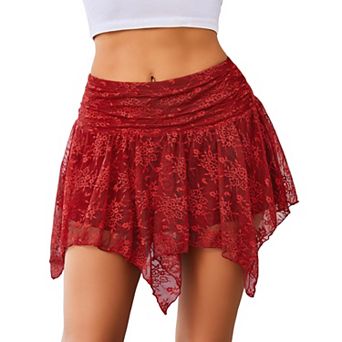 Avidlove Lace Mini Skirts for Women Flowy Skirt Y2K Layered Asymmetrical Short Skirt