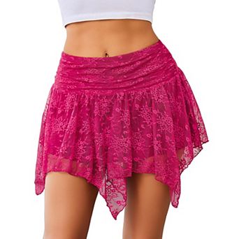 Avidlove Lace Mini Skirts for Women Flowy Skirt Y2K Layered Asymmetrical Short Skirt