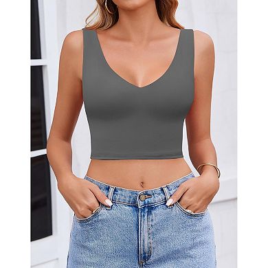 Avidlove Woman Crop Tops Summer Deep V Neck Backless Double Lined Tank Top Slim Fitted