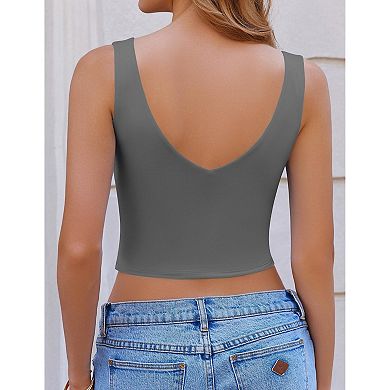 Avidlove Woman Crop Tops Summer Deep V Neck Backless Double Lined Tank Top Slim Fitted