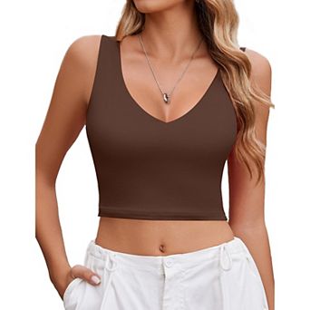 Avidlove Woman Crop Tops Summer Deep V Neck Backless Double Lined Tank Top Slim Fitted