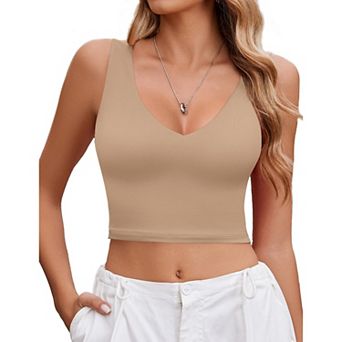 Avidlove Woman Crop Tops Summer Deep V Neck Backless Double Lined Tank Top Slim Fitted