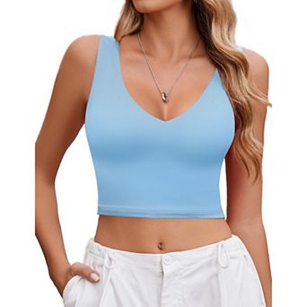 Avidlove Woman Crop Tops Summer Deep V Neck Backless Double Lined Tank Top Slim Fitted