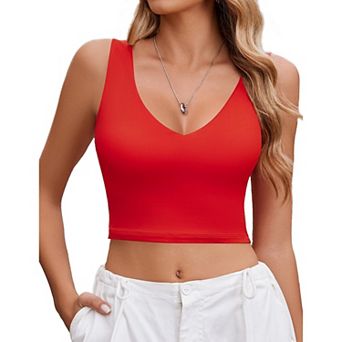 Avidlove Woman Crop Tops Summer Deep V Neck Backless Double Lined Tank Top Slim Fitted