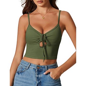 Avidlove Women Tie Front Crop Top V Neck Cutout Spaghetti Strap Y2k Cami Tank Top Going Out