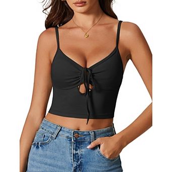 Avidlove Women Tie Front Crop Top V Neck Cutout Spaghetti Strap Y2k Cami Tank Top Going Out