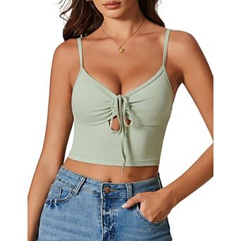 Avidlove Women Tie Front Crop Top V Neck Cutout Spaghetti Strap Y2k Cami Tank Top Going Out