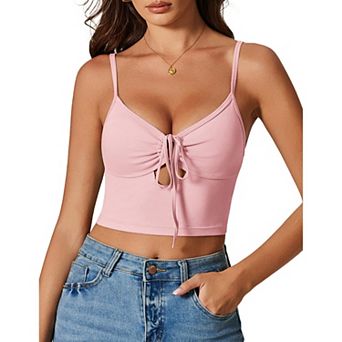 Avidlove Women Tie Front Crop Top V Neck Cutout Spaghetti Strap Y2k Cami Tank Top Going Out