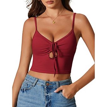 Avidlove Women Tie Front Crop Top V Neck Cutout Spaghetti Strap Y2k Cami Tank Top Going Out