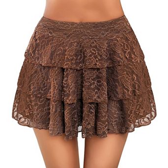 Avidlove Layered Ruffle Skirt Lace Skorts for Women Swing Skirt Lace Layered Mini Skirts