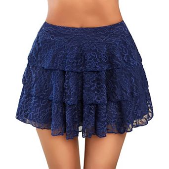 Avidlove Layered Ruffle Skirt Lace Skorts for Women Swing Skirt Lace Layered Mini Skirts