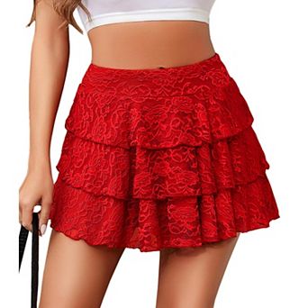 Avidlove Layered Ruffle Skirt Lace Skorts for Women Swing Skirt Lace Layered Mini Skirts