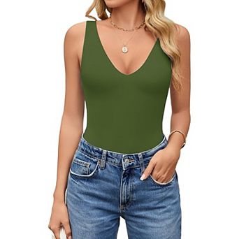 Avidlove Womens Deep V Neck Sleeveless Body Suits Seamless Bodysuit Going Out Tank Bodysuits