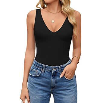 Avidlove Womens Deep V Neck Sleeveless Body Suits Seamless Bodysuit Going Out Tank Bodysuits