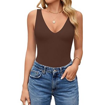 Avidlove Womens Deep V Neck Sleeveless Body Suits Seamless Bodysuit Going Out Tank Bodysuits