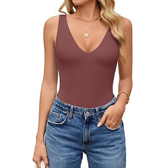 Avidlove Womens Deep V Neck Sleeveless Body Suits Seamless Bodysuit Going Out Tank Bodysuits