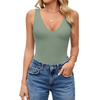 Avidlove Womens Deep V Neck Sleeveless Body Suits Seamless Bodysuit Going Out Tank Bodysuits