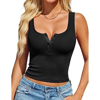 Avidlove Women Tank Tops Going Out Top Ribbed Crop Button Square Neck Light Camisole Cute Shirts