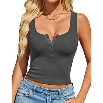 Avidlove Women Tank Tops Going Out Top Ribbed Crop Button Square Neck Light Camisole Cute Shirts