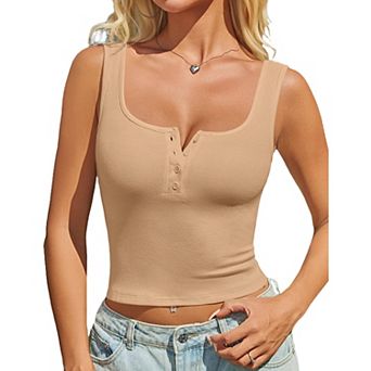 Avidlove Women Tank Tops Going Out Top Ribbed Crop Button Square Neck Light Camisole Cute Shirts