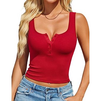 Avidlove Women Tank Tops Going Out Top Ribbed Crop Button Square Neck Light Camisole Cute Shirts