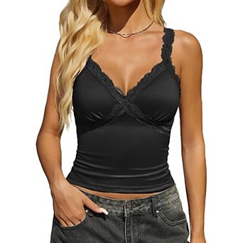 Avidlove Womens Deep V Neck Lace Crop Top Going Out Tank Tops Dressy Casual