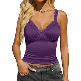 Avidlove Womens Deep V Neck Lace Crop Top Going Out Tank Tops Dressy Casual