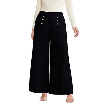 Womens Plus Size Elastic High Waist Wide Leg Pants Loose Casual Work Office Trousers with Pockets