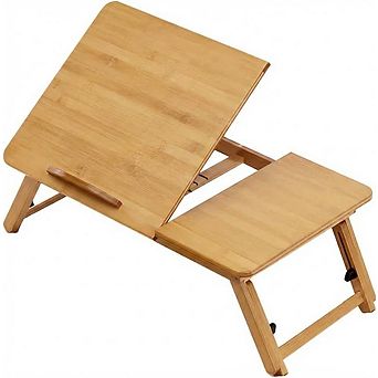 Bamboo Laptop Desk for Bed Couch,Small Adjustable Laptop Desk, Foldable Bed Table