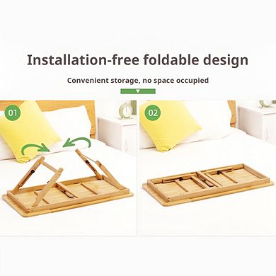 Bamboo Laptop Desk for Bed Couch,Small Adjustable Laptop Desk, Foldable Bed Table