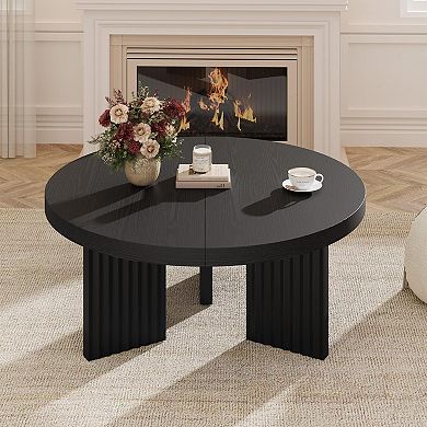 33.5" Round Coffee Table with Fluted Legs & 1.3" Thick Top for Living Room