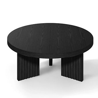 33.5" Round Coffee Table with Fluted Legs & 1.3" Thick Top for Living Room
