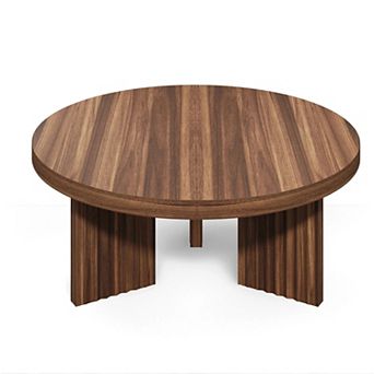 33.5" Round Coffee Table with Fluted Legs & 1.3" Thick Top for Living Room
