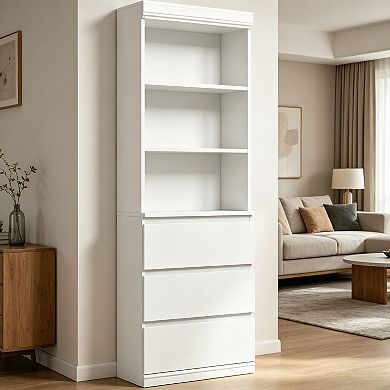 70" H Bookcase with 3 Storage Drawers,Tall Bookshelf w/ 3-Tier Open Shelf