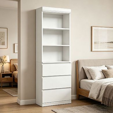 70" H Bookcase with 3 Storage Drawers,Tall Bookshelf w/ 3-Tier Open Shelf
